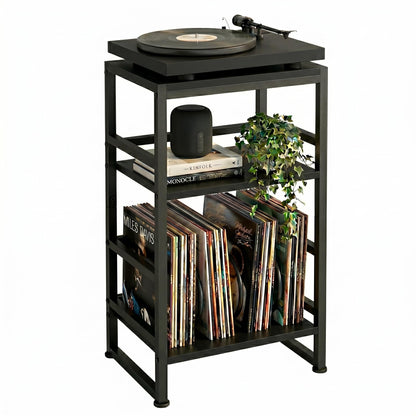 ZEXVIDA Vinyl Record Player Stand, 3-Tier End Table with Vinyl Record Storage, Record Player Table Holder Cabinet Up to 120 Albums for Living Room