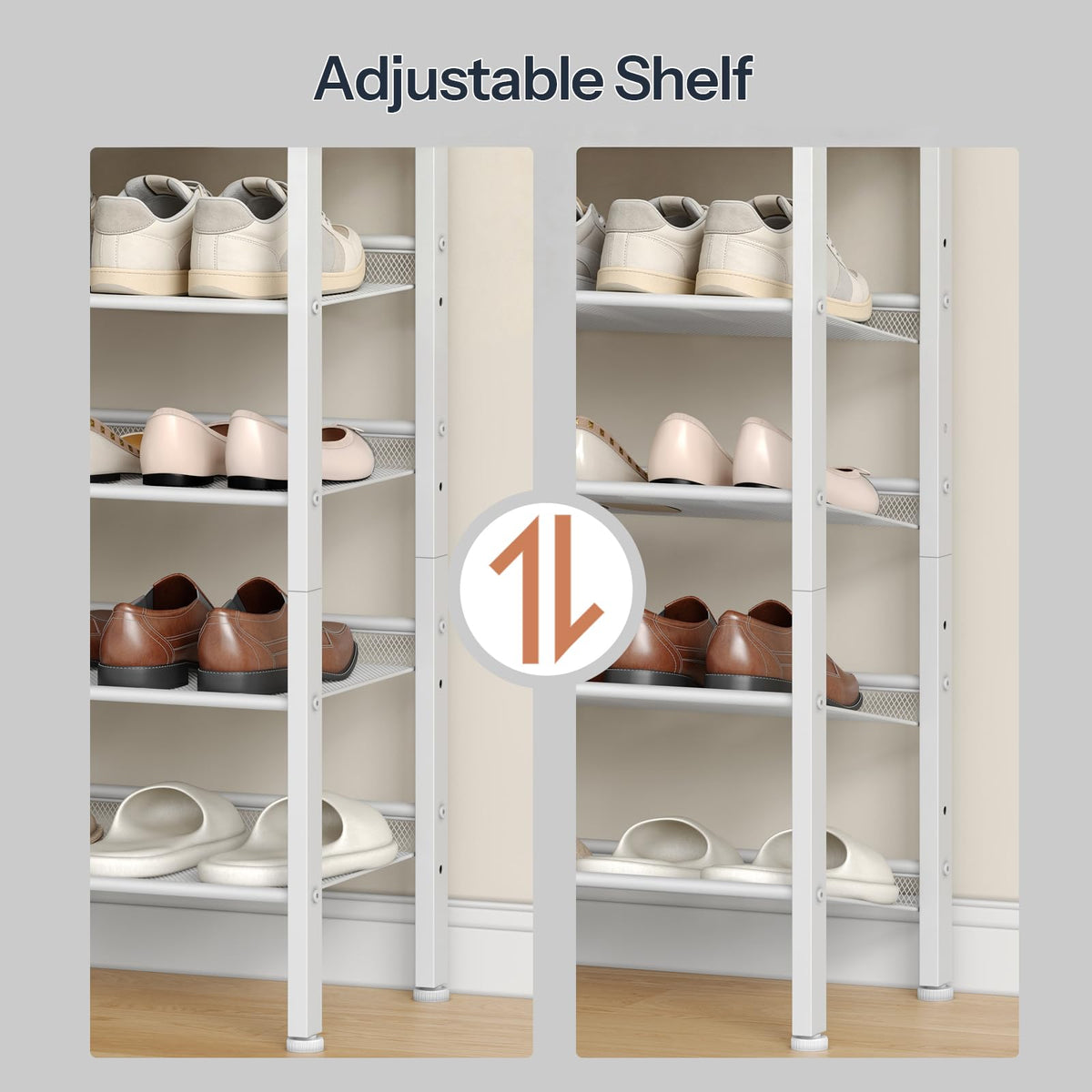 HOOBRO Shoe Rack, 5-Tier Shoe Organizer, Shoe Storage Rack for 16-20 Pairs, Adjustable Mesh Shelves, Shoe Storage Unit for Entryway, Metal Frame