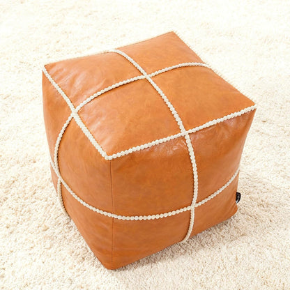 Louis Donne Unstuffed Square Leather Pouf, Supersoft Handmade Ottoman Faux Moroccan Decor, Storage Solution, Footstool, Foot Rest