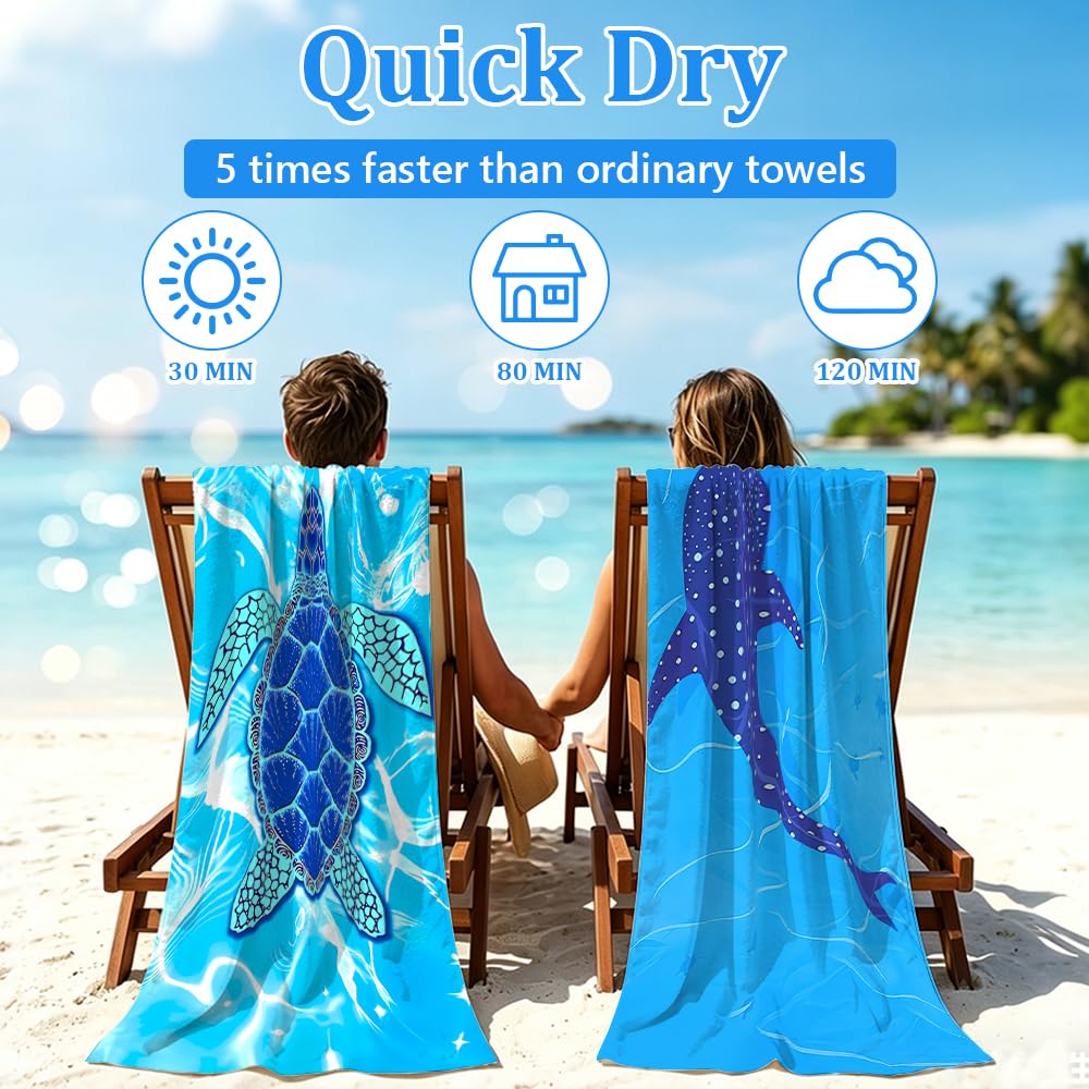 Jonuin 2 Pack Microfibre Beach Towels for Adults, 180 × 90 cm Extra Large Microfibre Beach Towel with Double Side Print, Quick Dry Towel