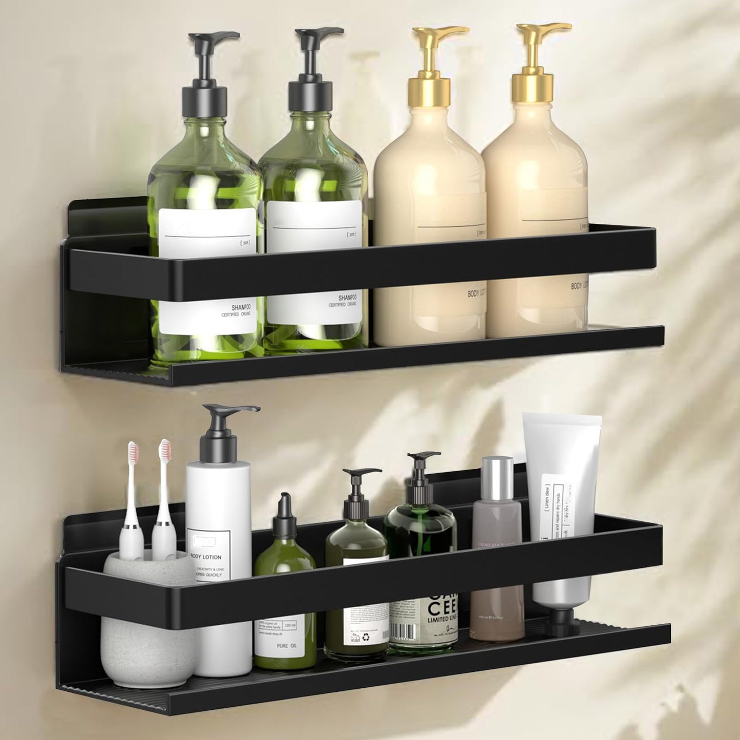 YESENT aluminum shower rack 2-pack 30cm, stick-on bathroom rack, thickened and sturdy bathroom storage rack wall-mounted, no punching and no drilling