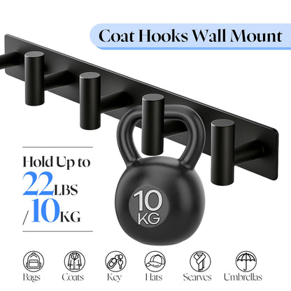 TOKPLNU Coat Hooks Wall Mounted, Heavy Duty Coat Rack Hanger with 5 Hooks, Stainless Steel 37.5cm Door Hook for Hanging Clothes Towels Robes Hats