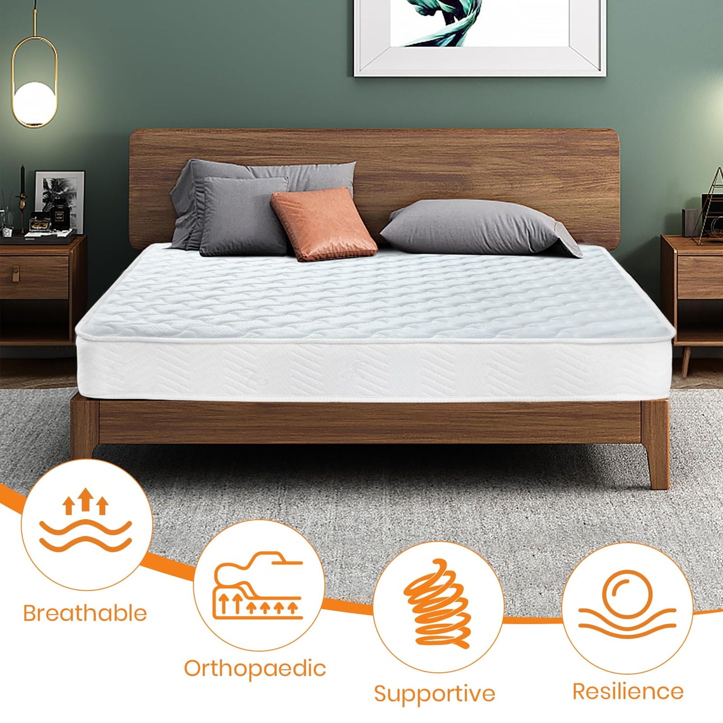 Good Nite Mattress Double Hybrid Spring and Memory Foam Mattress with Knit Fabric Sprung Double Bed Mattress for More Supportive Firm Feel H6 4FT6