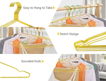 Amber Home 20pcs Shiny Metal Coat Hangers, Iron Shirt Hangers, Gold