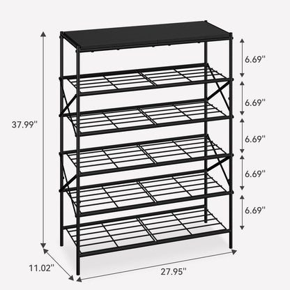 IBUYKE 6 Tier Shoe Storage Rack with Shelf, Large Capacity Metal Shoe Storage Organizer for 24 Pairs of Shoes, for Entryway Hallway Closet Garage