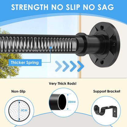 Black Shower Curtain Pole 78-313 cm, Extendable Tension Rod 28mm