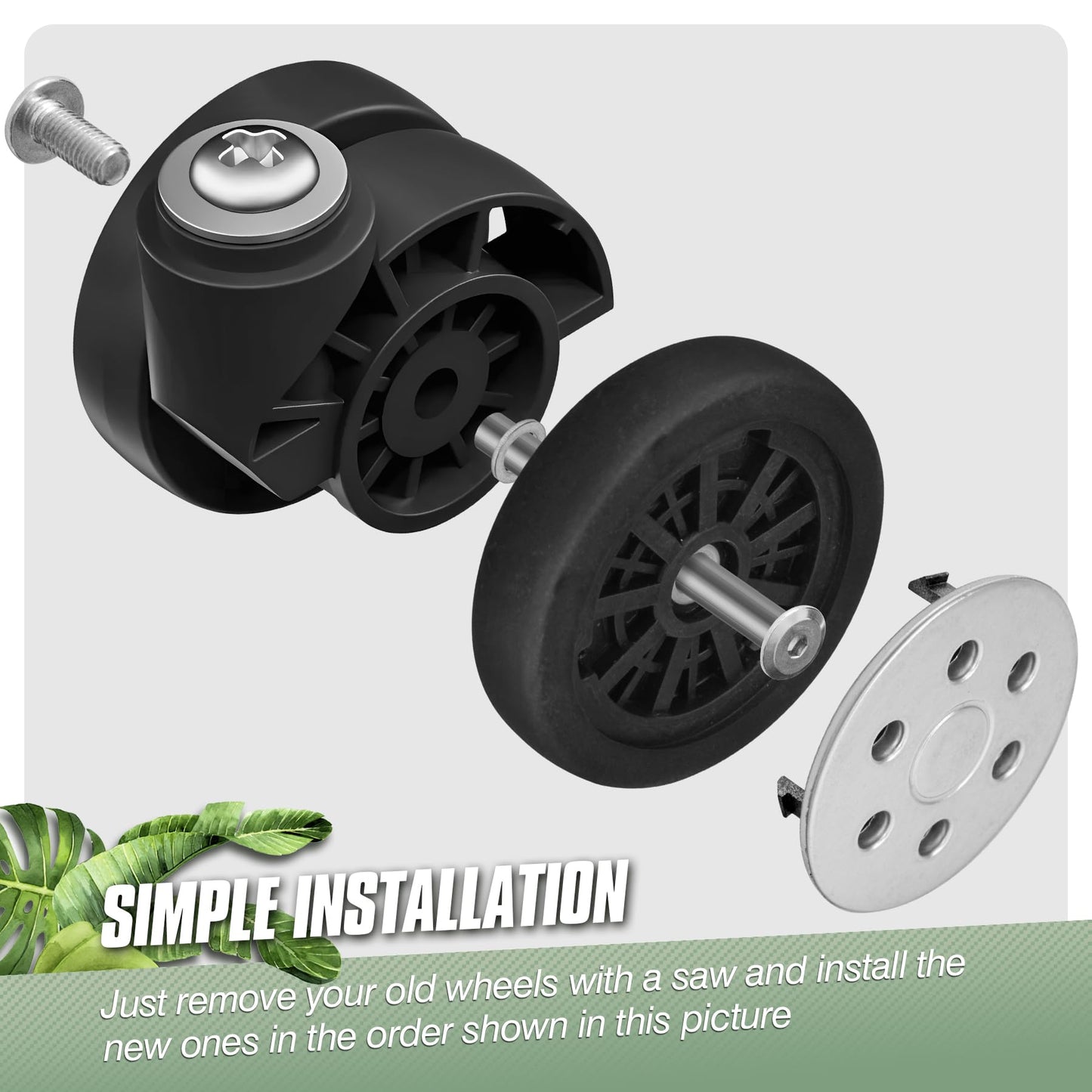 Vivikivi 8 PCS Suitcase Wheels Replacement Kit, Wear-Resistant Replacement Luggage Suitcase Wheels, Luggage Repair Wheel Mute Durable, VK-A15 55mm
