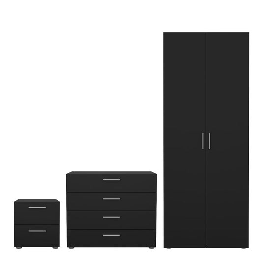 Pepe Package - Bedside 2 Drawers + Chest of 4 Drawers + Wardrobe with 2 Doors in Black