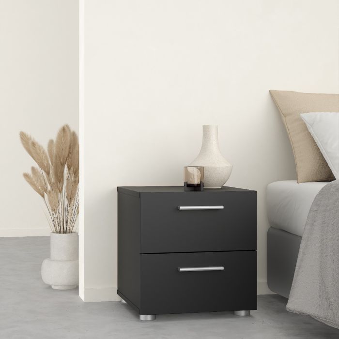 Pepe Package - Bedside 2 Drawers + Chest of 4 Drawers + Wardrobe with 2 Doors in Black