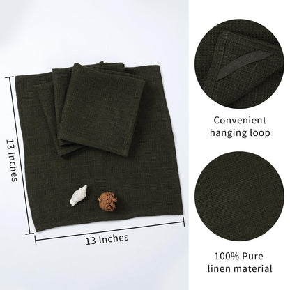 HSOFTIFY 100% Pure Linen Washcloths with Waffle Weave 4 Pack, Green