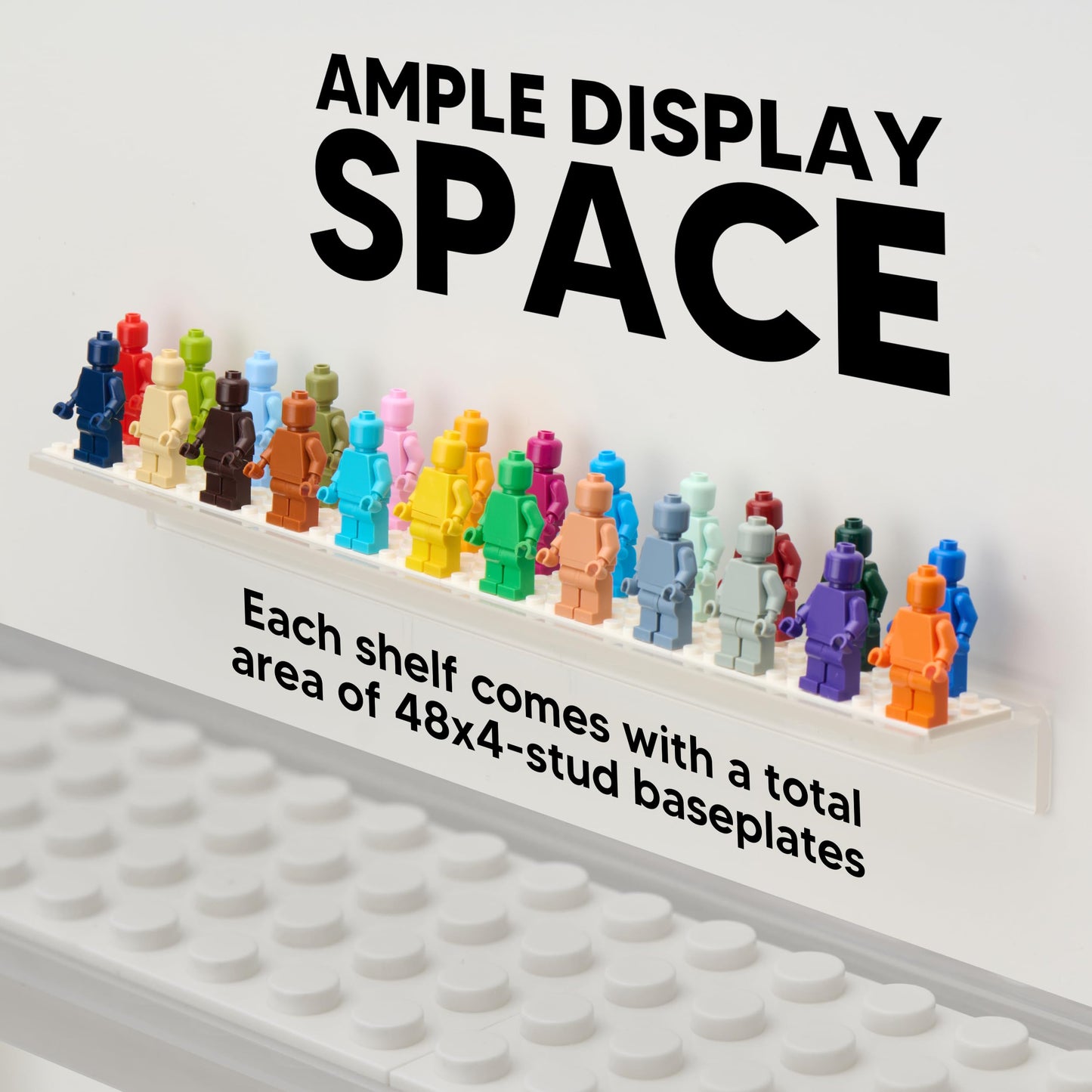 Tapeera 3-Pack Minifigure Display Shelves Compatible with LEGO, Acrylic Floating Shelf with Baseplate Studs