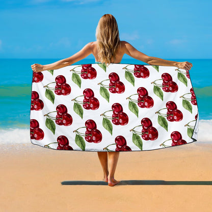 Violetpos Cherry Print Beach Towel, Extra Large 180x90 cm 250GSM Microfibre, Sand Free Quick Dry
