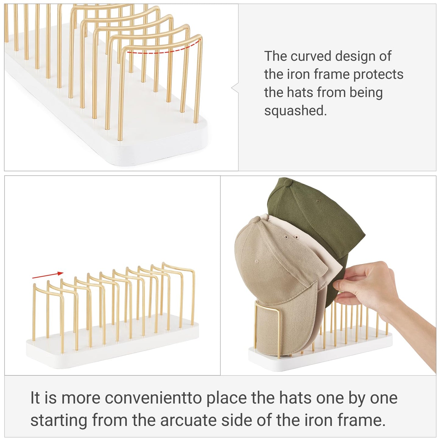 Mkono Hat Organizer for Baseball Caps, Hat Holder for 10 Baseball Caps, Tabletop Hat Rack Stand Hat Storage Display Baseball Cap Organizer for Desk