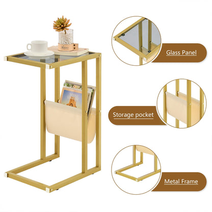 Gewudraw C Shaped Side Table, 58 CM Tall Glass End Table for Living Room