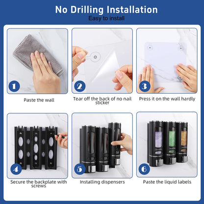 Shampoo and Conditioner Dispenser,Shower Dispensers 3 Chamber No Drill Shower Soap Dispenser Shampoo Conditioner Body Wash Dispenser Wall Mount for