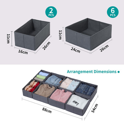 ORLISA Drawer Organiser for PAX 100 Drawers (100x58cm), 8 Pack Closet Organiser Set, Fabric Drawer Dividers & Wardrobe Organisers for Clothes Storage