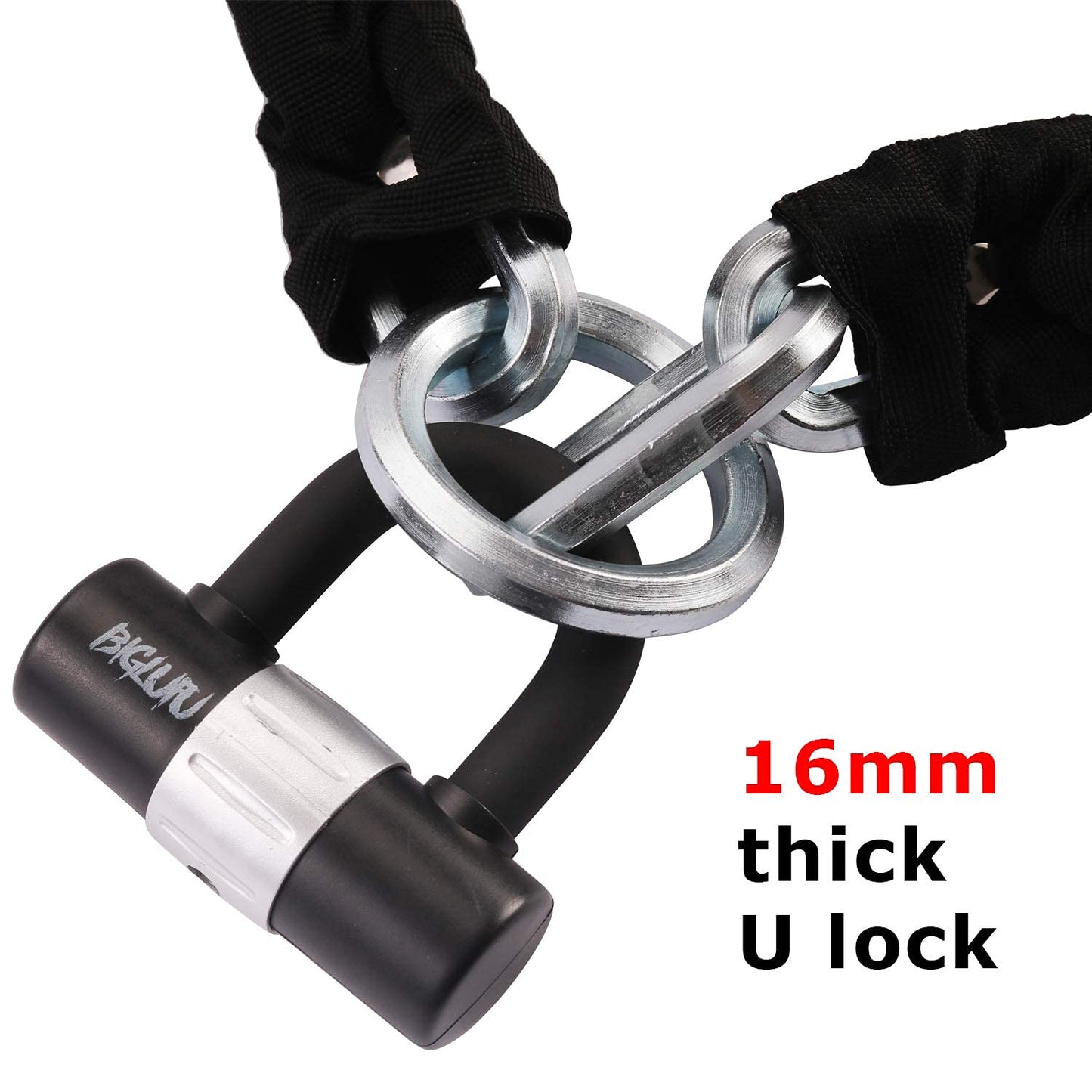 BIGLUFU Bike Chain Lock, 120/150cm Long Heavy Duty Motorcycle Lock, 10/12/15mm Thick Cycling Chain Lock High Security Chain Locks for Bicycle,