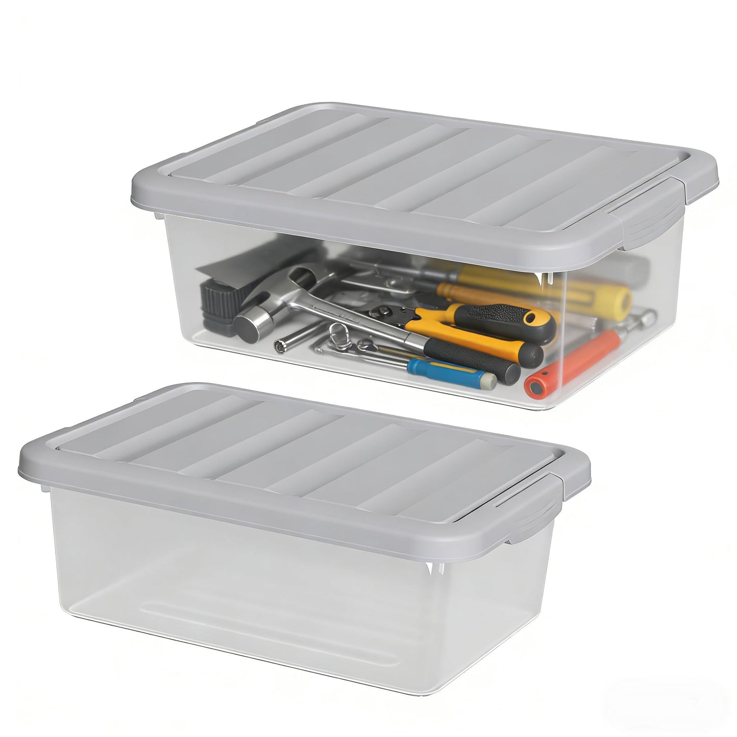 Parlynies 14 L Clear Storage Box with Gray Lid, 2 Pcs Plastic Under Bed Storage Bins for Organizing Clothes