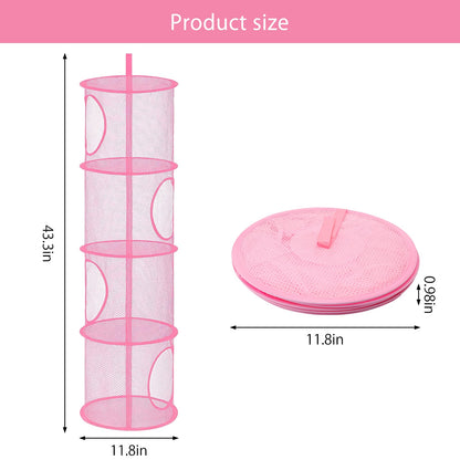 APOMOONS Hanging Mesh Storage Basket, Foldable 4 Tier Hanging Teddy Storage Net, Compartments Soft Toy