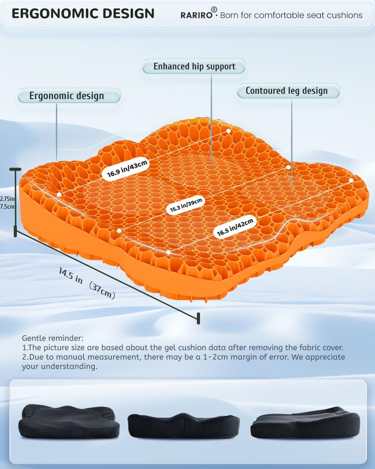 Double-Layer Honeycomb Gel Seat Cushion, Pressure Relief for Long Sitting