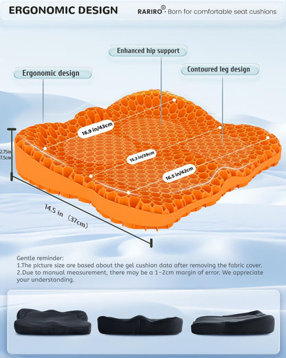 Double-Layer Honeycomb Gel Seat Cushion, Pressure Relief for Long Sitting