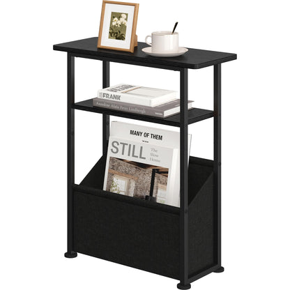 Yusong Narrow Side Table for Small Spaces, Skinny End Table with Storage Basket, 3 Tier Slim Sofa Couch Bedside Table, Thin Nightstand for Bedroom