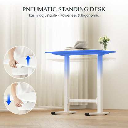 FLEXISPOT Small Standing Desk 80×50cm with Wheels, Pneumatic Height Adjustable Rolling Laptop Table, Mobile Bedside Workstation, White