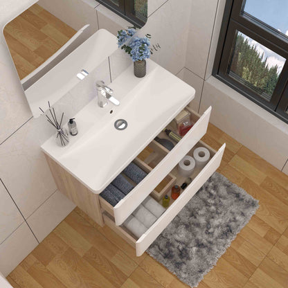 800mm Wall Hung Bathroom Vanity Basin Unit Matt White 2 Soft Close Drawers Bathroom Furniture Set