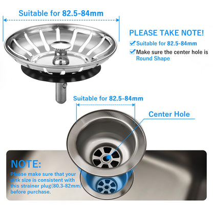 Tomario Kitchen Sink Plug Strainer Stainless Steel Strainers Sink Plugs Replacement Hole Diameter 82mm for Kitchen Sink