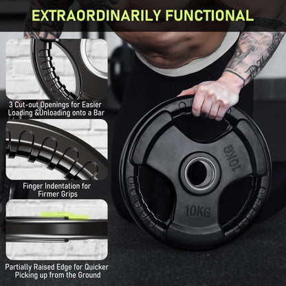 PhysKcal 1.25kg, 2.5kg Rubber Weight Plates Set for Olympic Barbells, Barbell Weights Set, Dumbbells Plates for International Barbells, Change Plates,