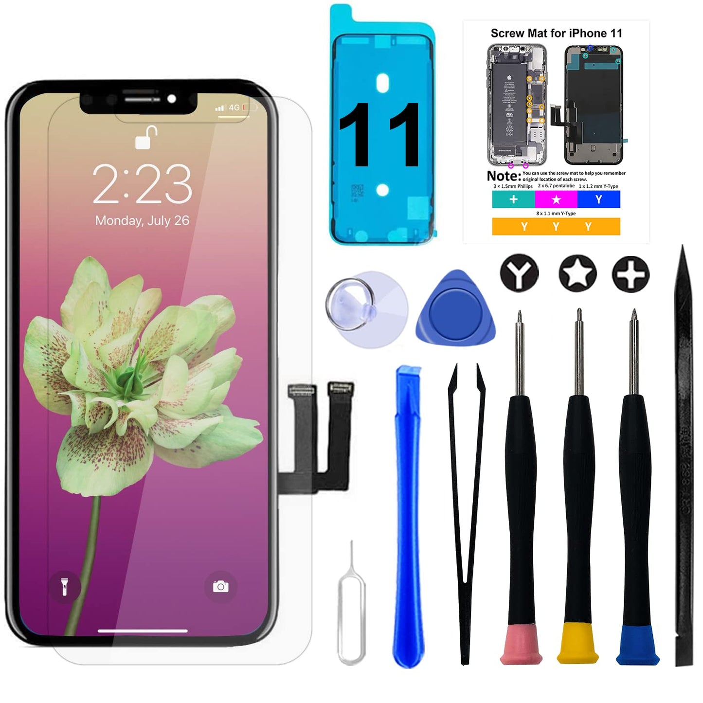 Brinonac for iPhone 11 LCD Screen Replacement Kit,6.1 inch 3D Touch Screen Display Digitizer Frame Assembly Set with Repair Tools,Adhesive and