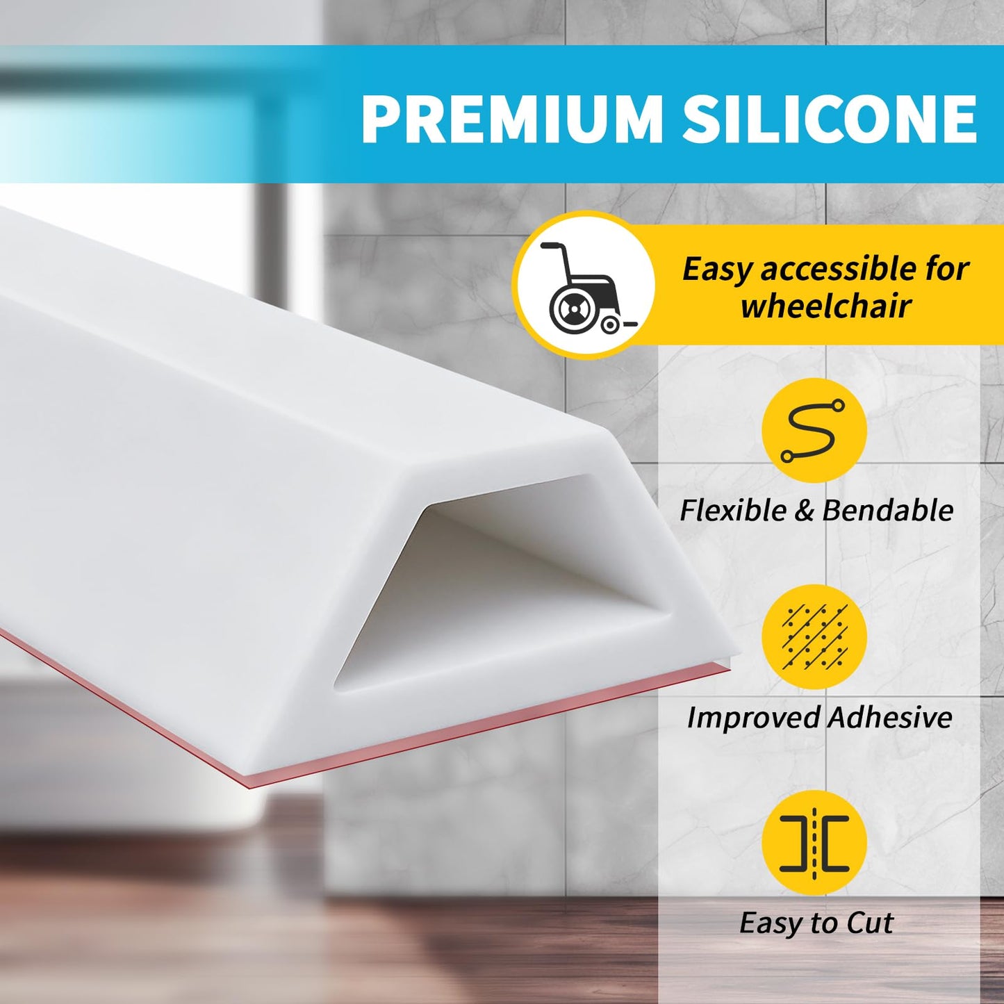 DLYYPLUS 67"/1.7M Collapsible Wet Room Floor Barrier Self-Adhesive Shower Threshold Water Dam Keeps Water Inside Threshold Dry and Wet Separation