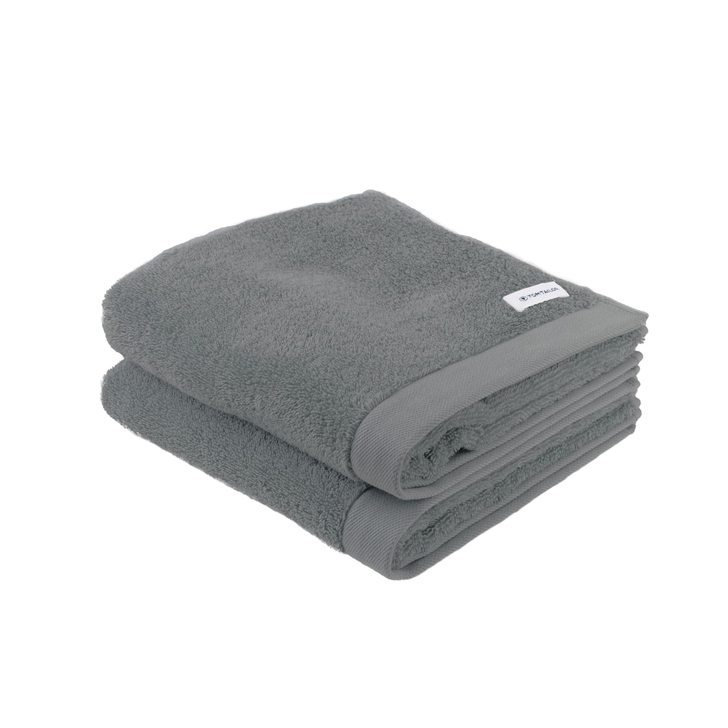 TOM TAILOR Hand Towels, Set of 2, 50 x 100 cm, 100% Cotton/Terry Cloth with Hanger and Label with Logo, Colour Bath Towel Grey (Moody Grey)