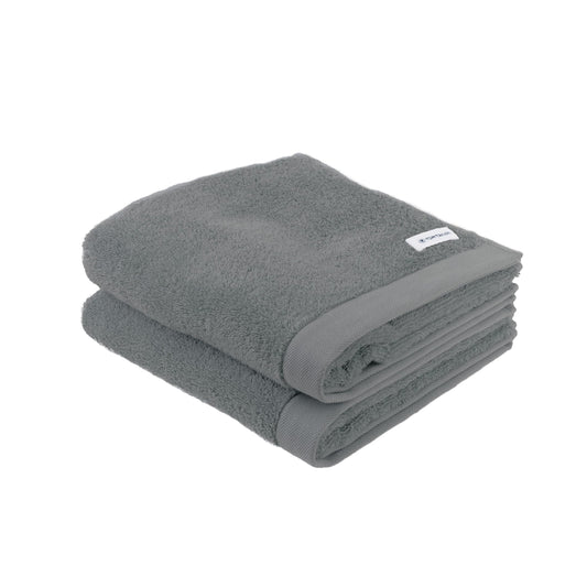 TOM TAILOR Hand Towels, Set of 2, 50 x 100 cm, 100% Cotton/Terry Cloth with Hanger and Label with Logo, Colour Bath Towel Grey (Moody Grey)