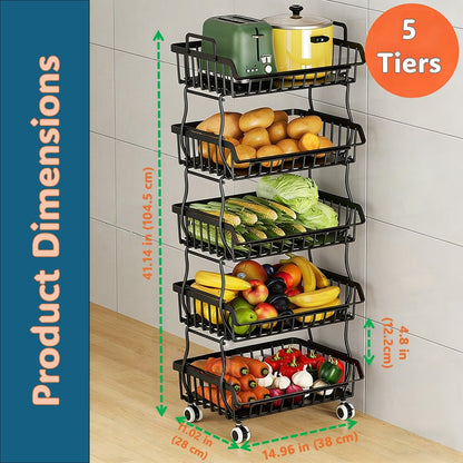 Metal Wire Basket with Top handle and Rolling wheels, Stackable Separable Storage Cart, Heavy Duty Organizer for Kitchen, Bathroom, Bedroom