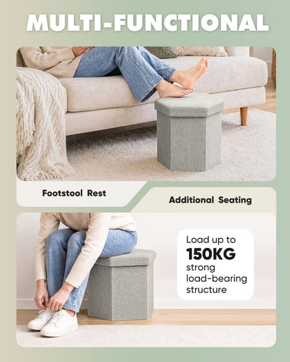 Bonlife Folding Storage Ottoman Hexagonal, Footrest with Toy Ches Box, 43cm