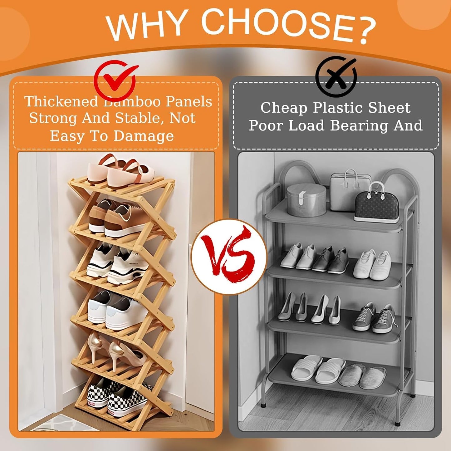 Kiss Me 4-Tier Foldable Bamboo Shoe Rack Vertical Narrow Entryway Organizer