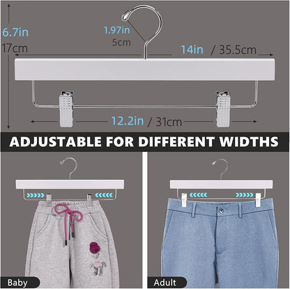 Amber Home 10pcs Wooden Trousers Hangers, Wood Skirts Hangers, White