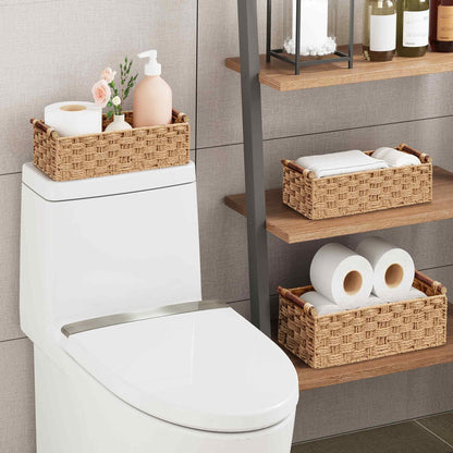 Vagusicc Wicker Storage Basket with Handle, Set of 2 Handwoven Paper Rope Storage Basket for Shelves