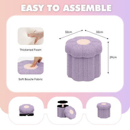 Bonlife Flower Shape Ottoman with Lid, Folding Footrest, Small Storage Box