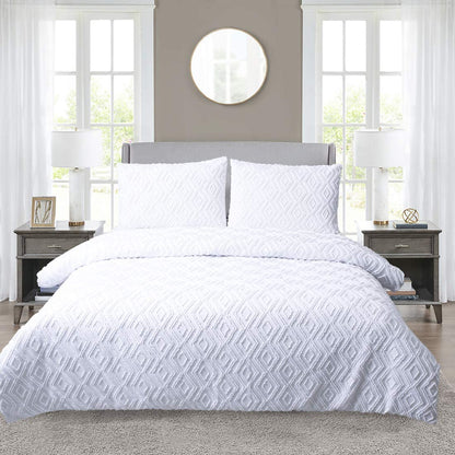YINFUNG King Size Duvet Cover Sets White Bedding 3 Pieces Tufted Geometric Quilt Cover with 2 Pillowcases Easy Care (White King 230220cm+5075cmx2)