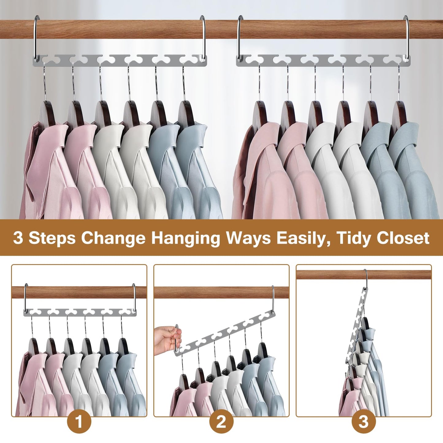 Sindax 8pcs Magical Space Saving Hangers, Stainless Steel Hangers for Clothes, Portable Closet Wardrobe Storage Organiser for Trouser Coat and Suits