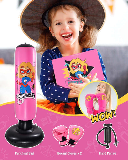 Punching Bag for Kids, Kids Boxing Set with Boxing Gloves 66" Large Inflatable Punching Bag,Gifts for Boys & Girls Age 5-12 for Practicing Karate,