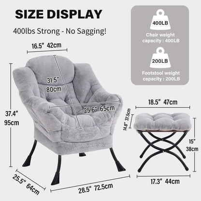 YOTATING Comfy Armchair with Footstool, Lazy Chair with Ottoman Leisure Accent Chair Relax Lounge Chair with Armrests & Side Pocket for Living Room