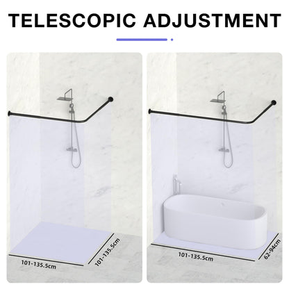 YOFOQ Shower Curtain Rail, L Shaped, Adjustable 62–94x141–174cm, Black