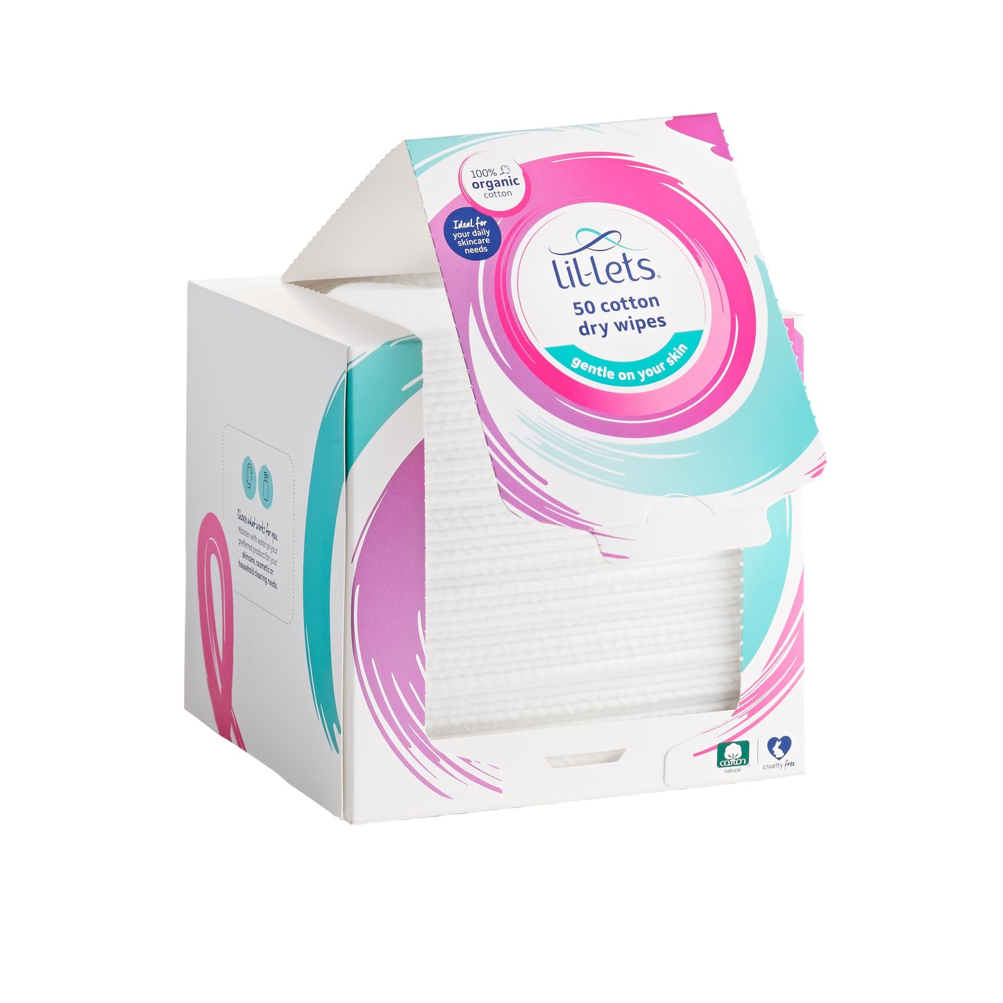 Lil-Lets Cotton Disposable Dry Facial Towels/Wipes x 50 Count (1 Pack), 100% Natural Organic Cotton, Make Up Removal, Dry or Wet use, Dermatologically