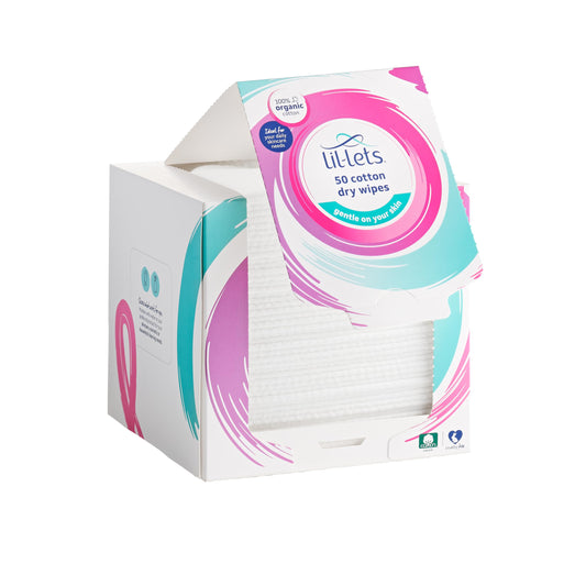 Lil-Lets Cotton Disposable Dry Facial Towels/Wipes x 50 Count (1 Pack), 100% Natural Organic Cotton, Make Up Removal, Dry or Wet use, Dermatologically