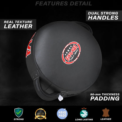 Farabi Sports Round Boxing Pad 100% Genuine Leather Punching Mitts Kick Pad Black Boxing Mitts MMA Muay Thai Taekwondo Kickboxing Training Strike