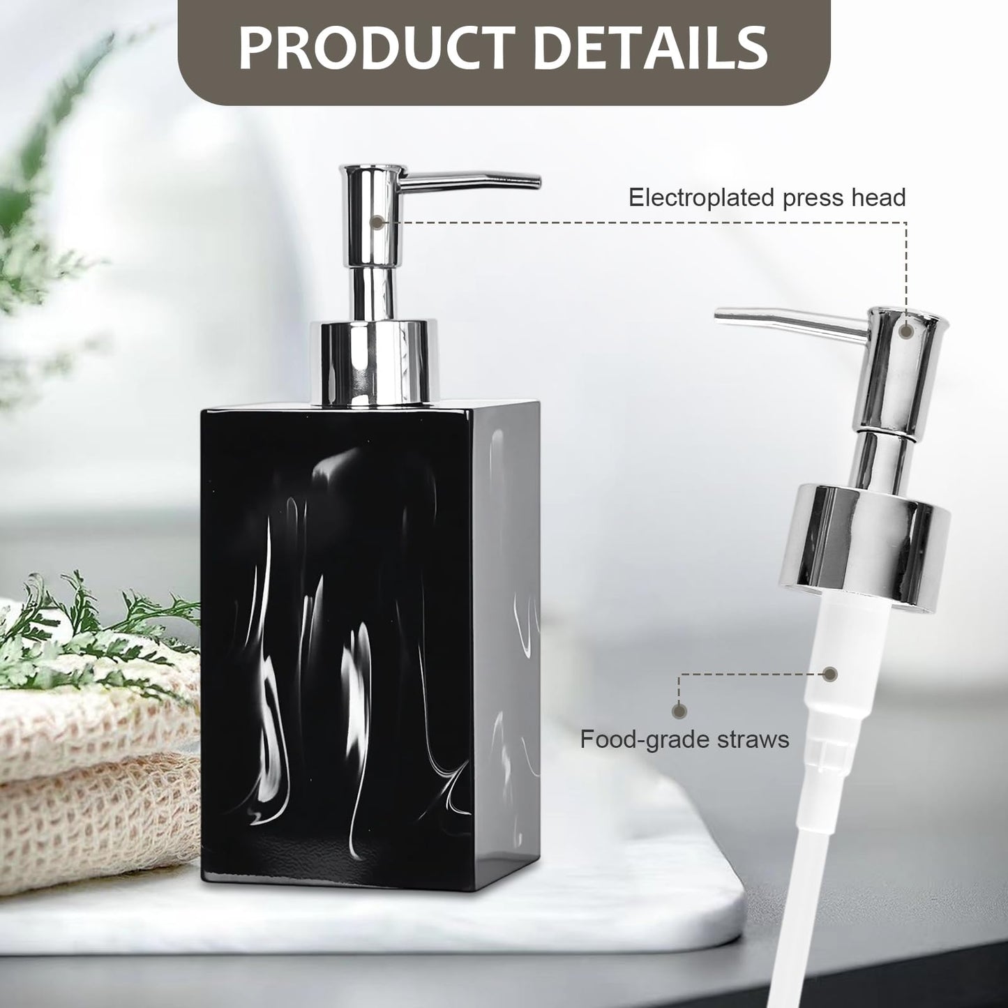 2Pcs Soap Dispenser, 500ML Refillable Liquid Square Marble Textured Soap Dispenser
