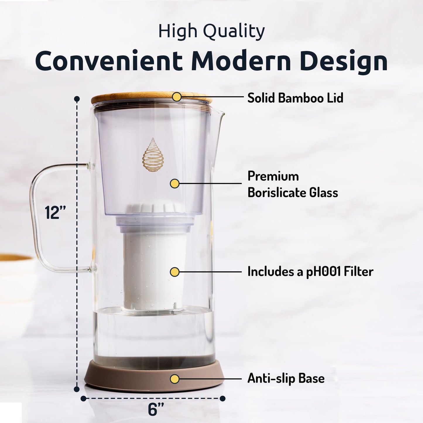 pH Restore Glass Alkaline Water Filter Jug - 3.5L Filter Water Jug with Multi-Stage Filtration, Reduces Fluoride Chlorine & impurities, Water Filter